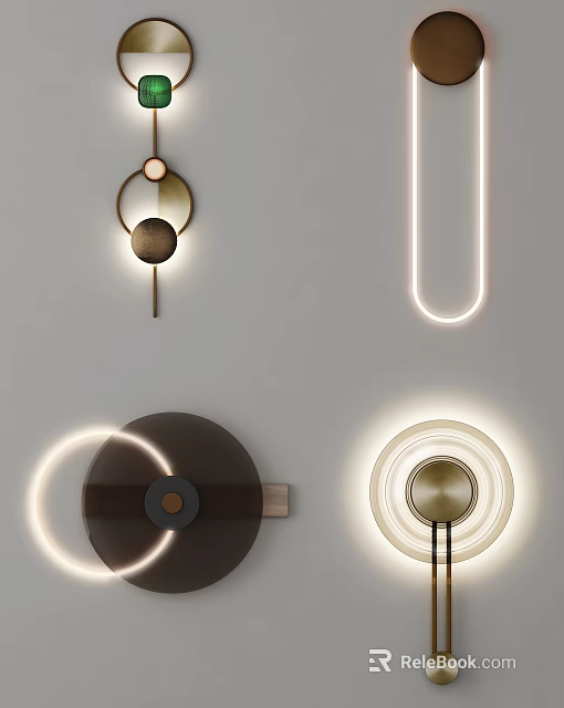 Modern Wall Lamps With Circular Rings Metal Frames And Soft Glow Lighting 3d model 