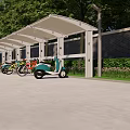 Outdoor Canopy Shelter for Bicycles and Electric Scooters with Green Plants and Brick Wall