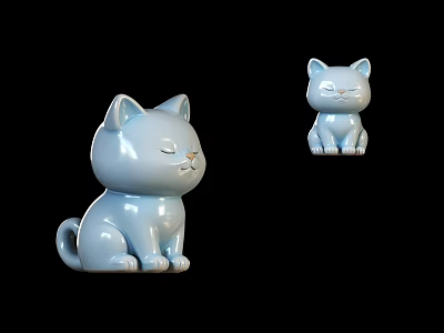 Cute Light Blue Cat Figurine Decorative Ornament Set With Small And Large Sizes 3d model