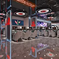 Modern Internet Cafe Interior With Tech Reception Neon Lights And Robots 3d model