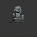 Man Stone Statue In Sitting Posture With Hand Touching Head And Smiling Face
