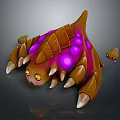 3D Fantasy Creature Model With Brown Carapace Purple Glowing Spots Orange Eyes And Small Larva
