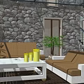 Traditional Stone Homestay Building With Glass Doors Green Plants And Courtyard