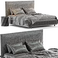 Stylish Double Bed Featuring Dark and Light Headboards Cozy Pillows Soft Blanket and Side Table 3d model