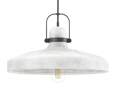 Modern Concrete Dome Pendant Light With Black Metal Frame And Exposed Clear Bulb 3d model