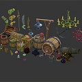 Medieval Weapons Collection With Barrels Swords Anchor And Cannon Decor Items