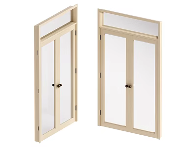 Light Wood Double Doors With Glass Panels And Classic Door Handles 3d model