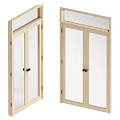 Light Wood Double Doors With Glass Panels And Classic Door Handles