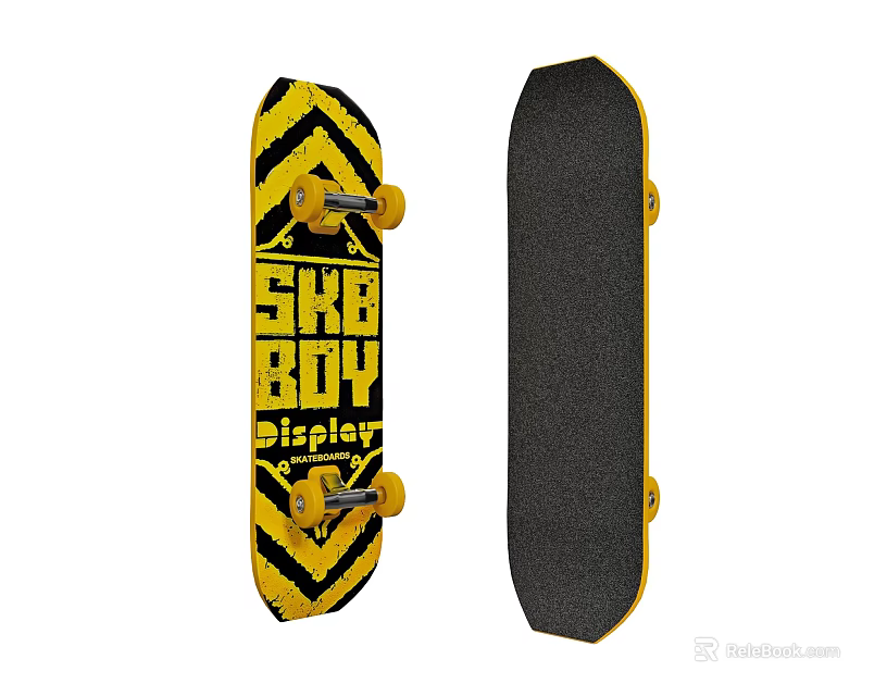 Yellow And Black Skateboard With Zigzag Pattern SHE BOY DISPLAY Text Black Back 3d model 