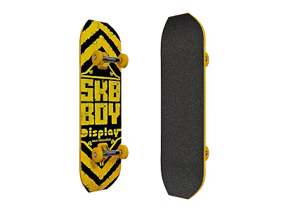 Yellow And Black Skateboard With Zigzag Pattern SHE BOY DISPLAY Text Black Back 3d model