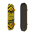 Yellow And Black Skateboard With Zigzag Pattern SHE BOY DISPLAY Text Black Back 3d model
