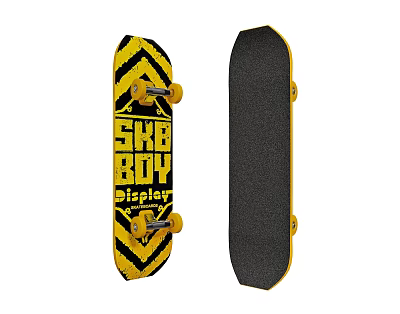 Yellow And Black Skateboard With Zigzag Pattern SHE BOY DISPLAY Text Black Back 3d model