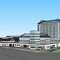 Modern Office Building Complex With Glass Curtain Walls Green Lawns And Trees