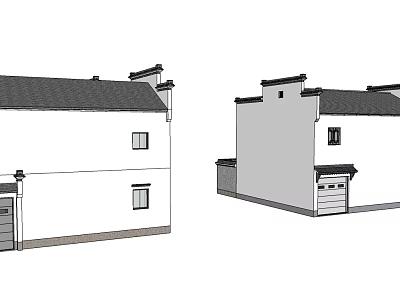 Traditional Chinese Residential Architecture with White Walls Black Tiled Roofs and Gable Details 3d model