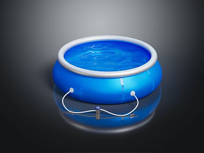 Blue Inflatable Swimming Pool Featuring White Rim Wave Pattern And Connecting Ropes 3d model