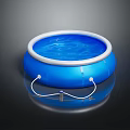 Blue Inflatable Swimming Pool Featuring White Rim Wave Pattern And Connecting Ropes 3d model