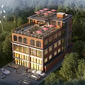 Detached Villa With Red Brick Exterior Roof Terrace Red Umbrellas And Green Surroundings
