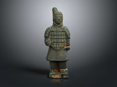 Ancient Terracotta Warrior Sculpture with Intricate Armor Details and Historical Chinese Design 3d model