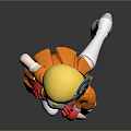 Standing Anime Character Wearing Yellow Hat Blue Decoration Orange Dress And Red Gloves