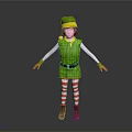 Elf Character In Green Costume With Red And White Striped Leggings And Hat