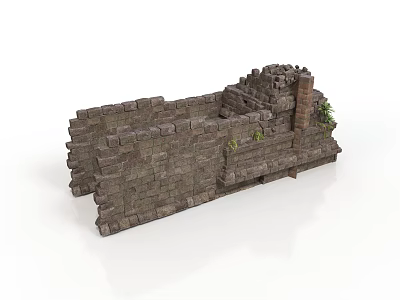 Modern Scene Featuring Stone Wall Design With Bricks And Small Plants Structure 3d model
