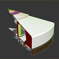 Modern Exhibition Booth Design With White Red Curved Structure And Open