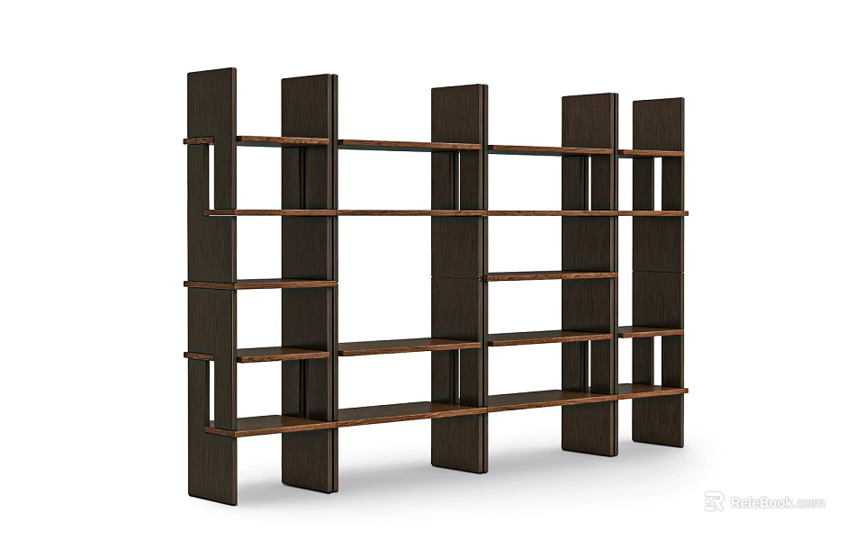 Modern Dark Wooden Bookcase With Open Shelves And Sleek Functional Structure 3d model 