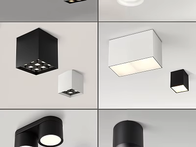 Modern Black And White Downlights And Spotlights With Square Round Shapes Ceiling Mounted 3d model