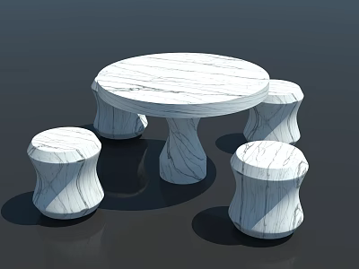 Modern Outdoor Table With Round Marble Top And Matching Textured Leg Stools 3d model