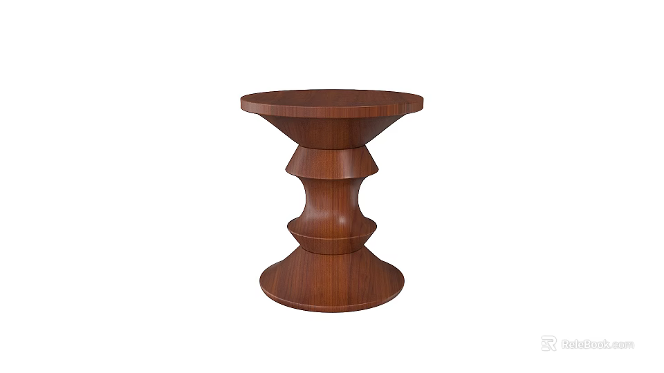Round Top Wooden Stool With Layered Curved Structure And Modern Design 3d model