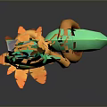 Decorative Long Staff Weapon With Brown Handle Green Accents Blue Tip And Golden Details