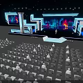 Contemporary Stage Design With Blue Lighting And Audience Seats For Live Performance