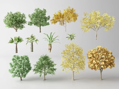 Various Arbor Tree Collection Featuring Green Yellow and Golden Foliage Types 3d model