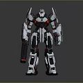 Mecha Robot With Silver Black Red Armor And Mechanical Weapon Design