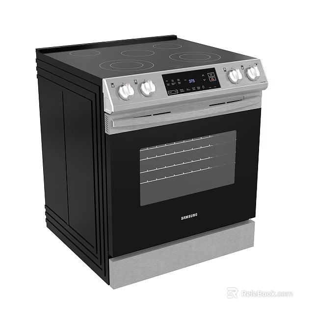 Modern Black And Silver Electric Oven With Digital Control Panel And Knobs For Kitchen Use 3d model