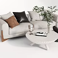 Modern Double Sofa Coffee Table Combination Multi-person Sofa Leisure Sofa Plant Vase Decoration Coffee Table Side Table Low Table Pillow 3d model