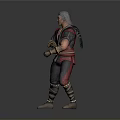 Gray Haired Man In Red And Black Outfit With Wrist Guards And Brown Boots