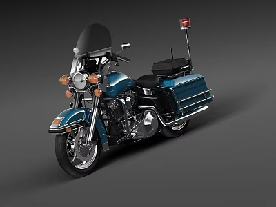 Teal Police Motorcycle With Classic Design Windshield Chrome Parts And Black Seat 3d model