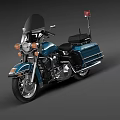 Teal Police Motorcycle With Classic Design Windshield Chrome Parts And Black Seat