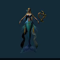 Beautiful Mermaid Character With Blue Tail Golden Harp And Elegant Outfit