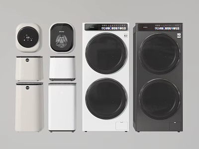 White And Black Modern Home Appliances Including Washing Machines Dryers And Compact Units 3d model