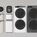 White And Black Modern Home Appliances Including Washing Machines Dryers And Compact Units