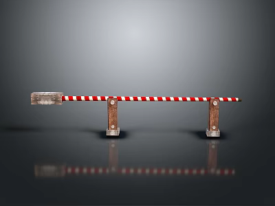 Red And White Striped Road Barrier With Wooden Support Posts 3d model