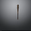 Traditional Ancient Wooden Weapon Featuring Long Handle And Crossed Decorative Structure