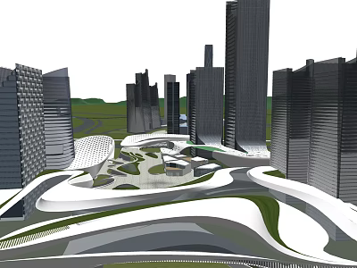Modern High Rise Office Buildings With Innovative Urban Design And Green Spaces 3d model