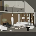 Modern Living Room Interior With Comfortable Sofa Coffee Tables Bookshelves And Pendant Lights