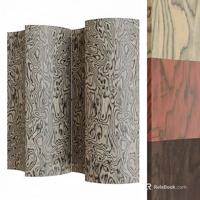 Natural Wooden Screen With Unique Wood Grain Texture And Colorful Panels 3d model 