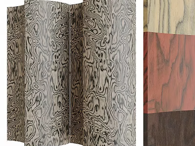 Natural Wooden Screen With Unique Wood Grain Texture And Colorful Panels 3d model