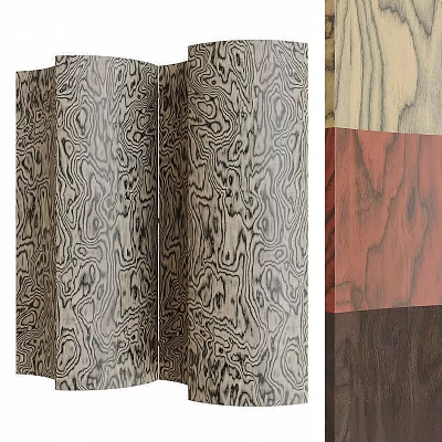 Natural Wooden Screen With Unique Wood Grain Texture And Colorful Panels 3d model
