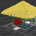Thatched Roof Pavilion With Wooden Bench Small Plant And Water Pond On Grass Lawn
